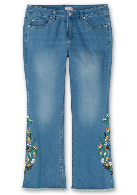 Sheego By Joe Browns Bootcut-Jeans Mit Blumenstickerei Und Fransensaum - Blue Denim Sheego
