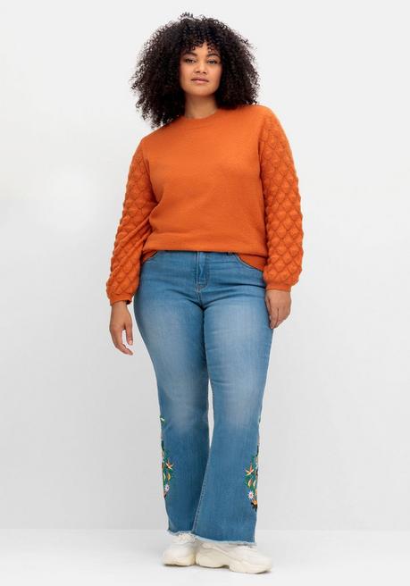 sheego by Joe Browns Bootcut-Jeans mit Blumenstickerei und Fransensaum - blue Denim sheego