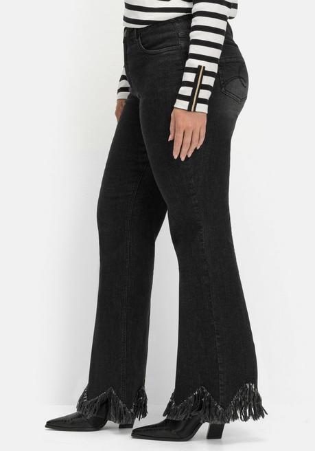 Sheego Bootcut-Jeans Mit Fransensaum In Zickzack-Form - Black Denim Sheego