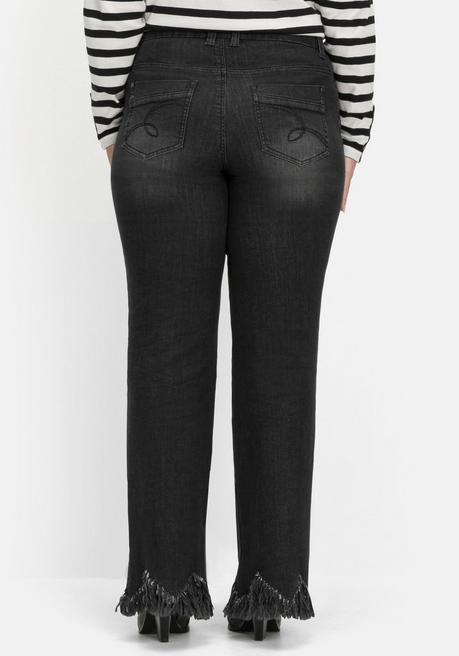 Sheego Bootcut-Jeans Mit Fransensaum In Zickzack-Form - Black Denim Sheego