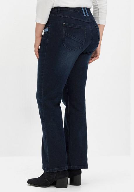 Sheego Bootcut-Jeans Mit Kontrastdetails - Dark Blue Used Denim Sheego