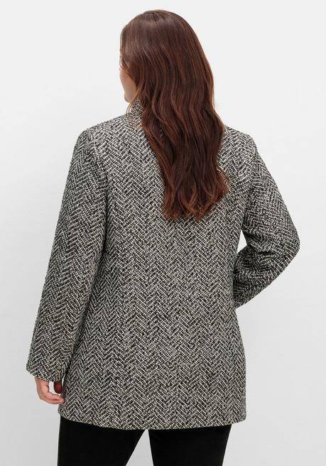 Sheego Bouclé-Jacke Mit Stehkragen, Im Fischgrätmuster - Schwarz-weiß Sheego