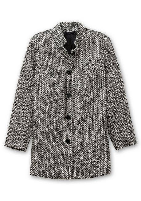 Sheego Bouclé-Jacke Mit Stehkragen, Im Fischgrätmuster - Schwarz-weiß Sheego