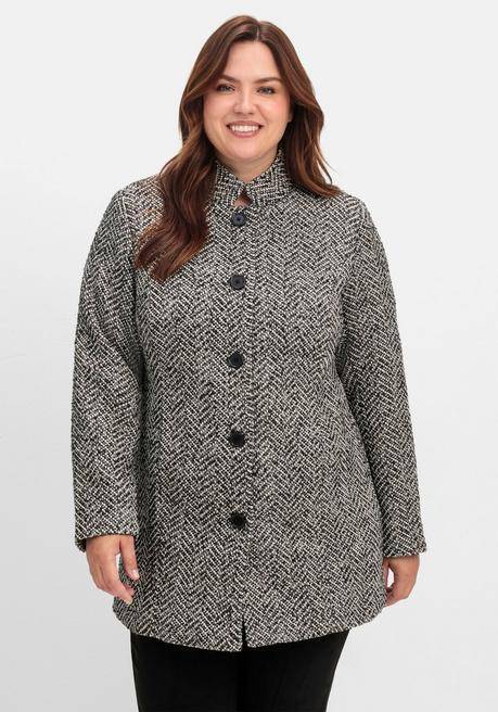 Sheego Bouclé-Jacke Mit Stehkragen, Im Fischgrätmuster - Schwarz-weiß Sheego