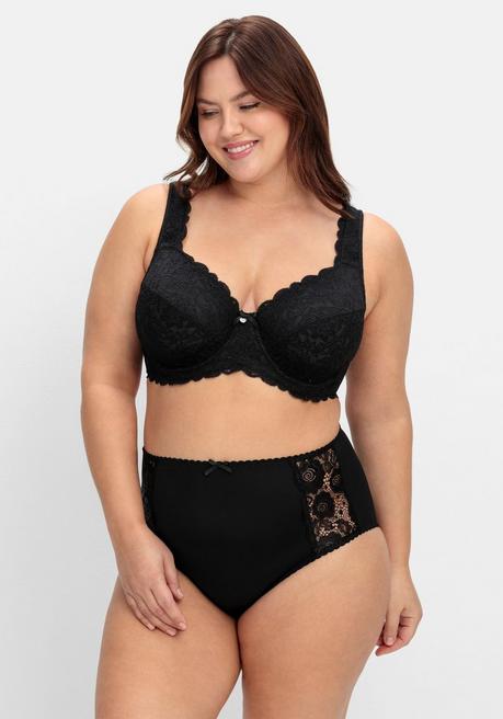 Sheego Bügel-BH Mit Blickdichter Spitze Und Seitenstützen - Schwarz Sheego