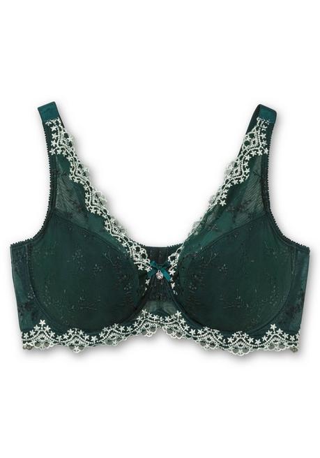 Sheego Bügel-BH Mit Floraler Spitze Und Kontraststickerei - Tiefgrün Sheego