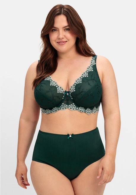 Sheego Bügel-BH Mit Floraler Spitze Und Kontraststickerei - Tiefgrün Sheego