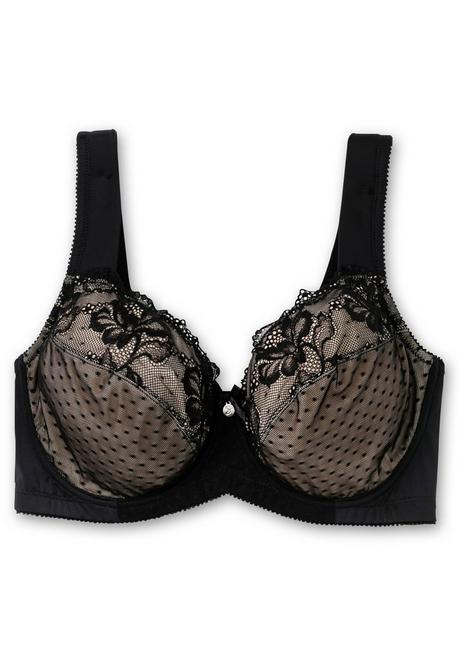 Sheego Bügel-BH Mit Spitze Und Kontrastfutter Aus Mesh - Schwarz+taupe Sheego