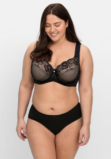 Sheego Bügel-BH Mit Spitze Und Kontrastfutter Aus Mesh - Schwarz+taupe Sheego