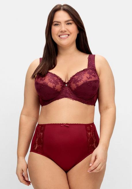 Sheego Bügel-BH Mit Stickereispitze Und Mesh-Einsätzen - Weinrot Sheego