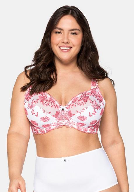 sheego Bügel-BH mit Stickereispitze und Mesh-Einsätzen - weiß sheego