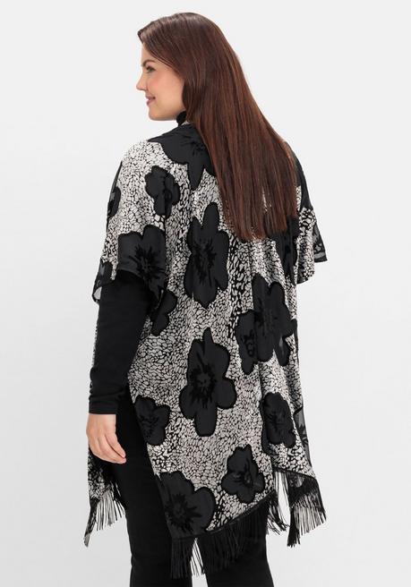 Sheego By Joe Browns Cape Im Kimonostil Mit Samt- Und Ausbrennerdetails - Schwarz-silberfarben Sheego