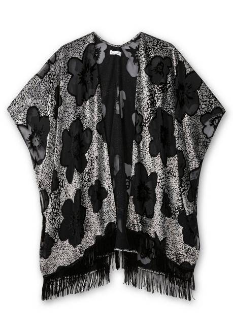 Sheego By Joe Browns Cape Im Kimonostil Mit Samt- Und Ausbrennerdetails - Schwarz-silberfarben Sheego