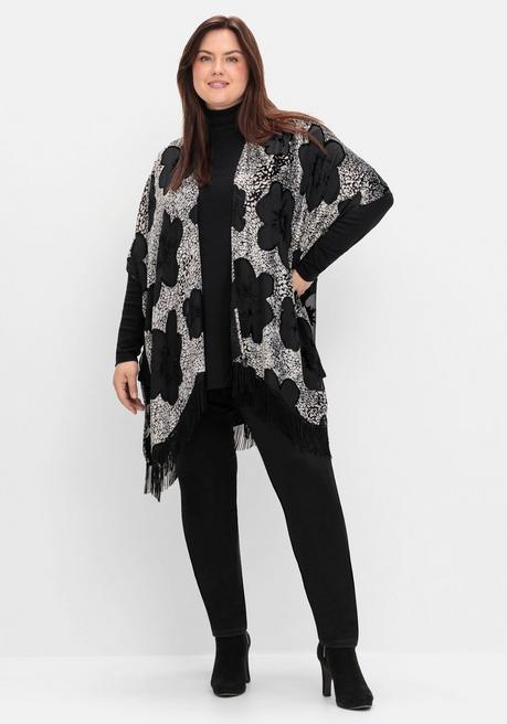 Sheego By Joe Browns Cape Im Kimonostil Mit Samt- Und Ausbrennerdetails - Schwarz-silberfarben Sheego