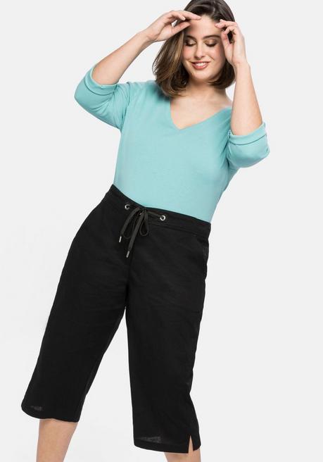 Sheego Caprihose Mit Bindeband, Aus Leinen-Mix - Schwarz Sheego