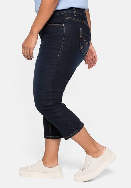 Sheego Caprijeans Mit Kontrastnähten Und Catfaces - Blue Black Denim Sheego