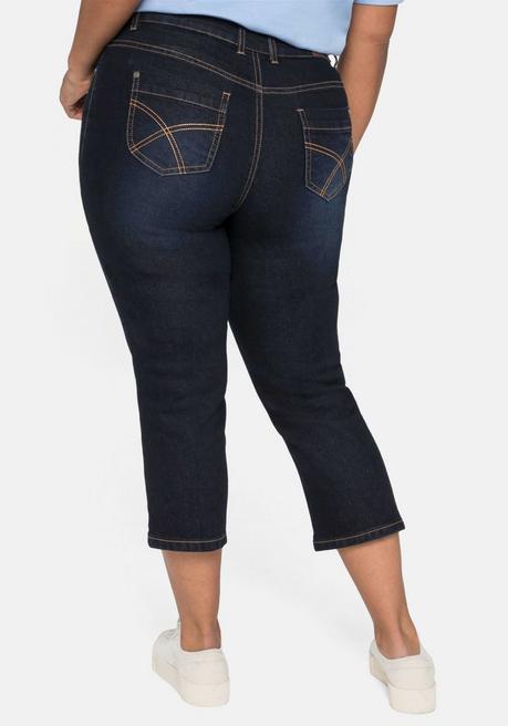 Sheego Caprijeans Mit Kontrastnähten Und Catfaces - Blue Black Denim Sheego