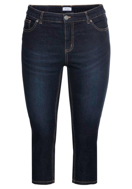 Sheego Caprijeans Mit Kontrastnähten Und Catfaces - Blue Black Denim Sheego