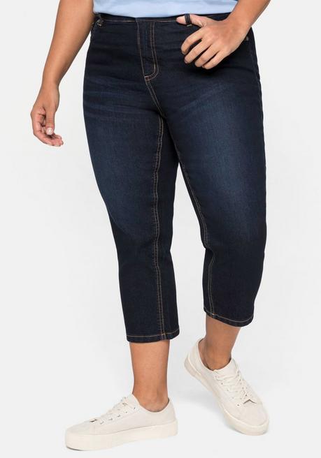 sheego Caprijeans mit Kontrastnähten und Catfaces - blue black Denim sheego