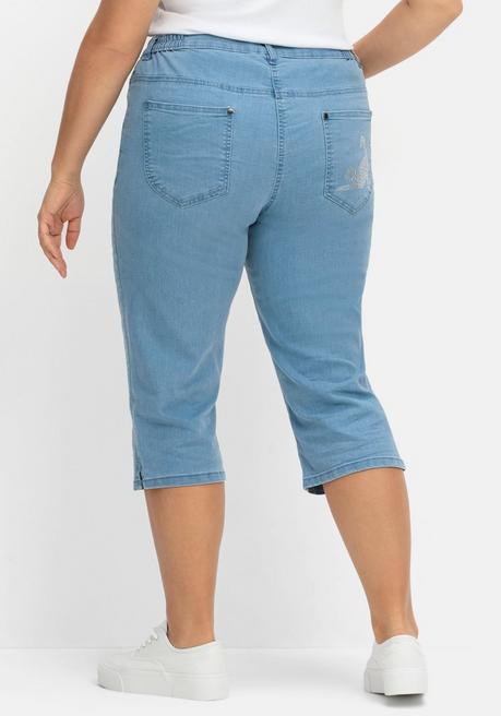 Sheego Caprijeans Mit Teilgummibund Und Glitzersteinen - Blue Denim Sheego