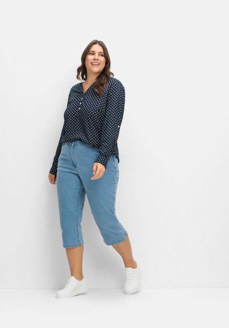 Sheego Caprijeans Mit Teilgummibund Und Glitzersteinen - Blue Denim Sheego