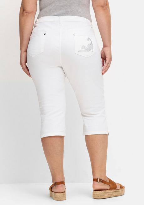 Sheego Caprijeans Mit Teilgummibund Und Glitzersteinen - White Denim Sheego