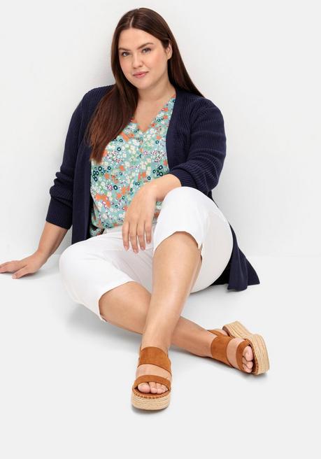 Sheego Caprijeans Mit Teilgummibund Und Glitzersteinen - White Denim Sheego