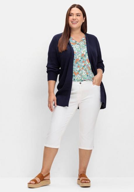 sheego Caprijeans mit Teilgummibund und Glitzersteinen - white Denim sheego