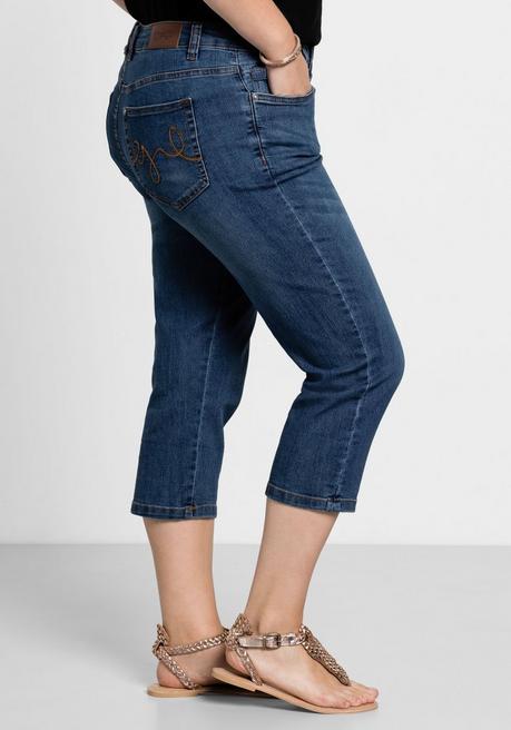 Sheego Caprijeans Mit Used-Effekten - Blue Denim Sheego