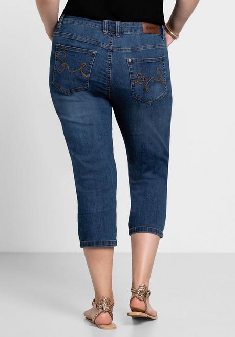 Sheego Caprijeans Mit Used-Effekten - Blue Denim Sheego