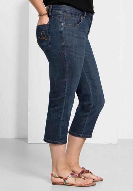 Sheego Caprijeans Mit Used-Effekten - Dark Blue Denim Sheego