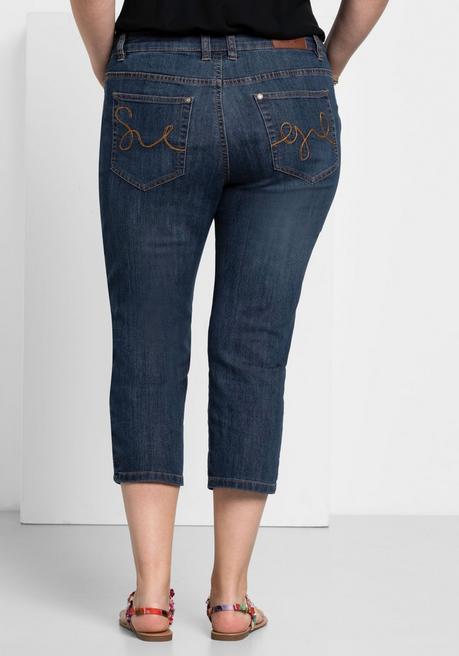 Sheego Caprijeans Mit Used-Effekten - Dark Blue Denim Sheego