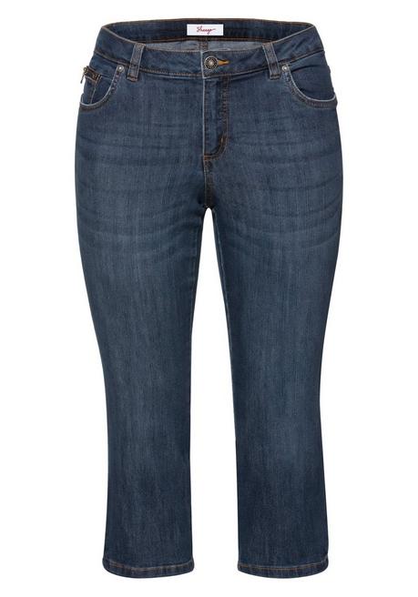 Sheego Caprijeans Mit Used-Effekten - Dark Blue Denim Sheego