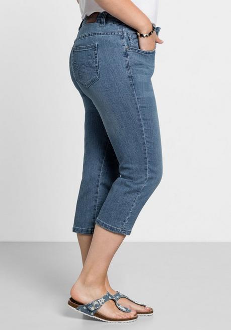 Sheego Caprijeans Mit Used-Effekten - Light Blue Denim Sheego