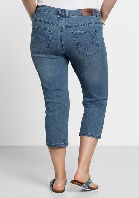 Sheego Caprijeans Mit Used-Effekten - Light Blue Denim Sheego