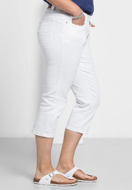 Sheego Caprijeans Mit Used-Effekten - White Denim Sheego