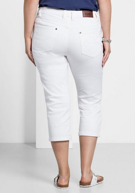 Sheego Caprijeans Mit Used-Effekten - White Denim Sheego