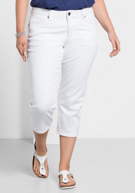 Sheego Caprijeans Mit Used-Effekten - White Denim Sheego