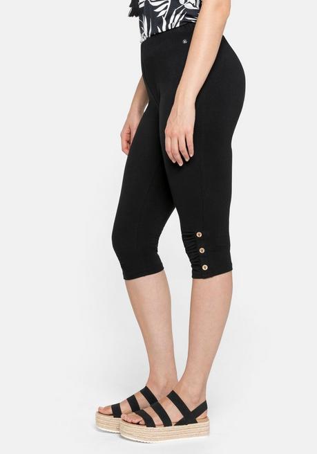 Sheego Caprileggings Mit Raffung Und Deko-Knöpfen Am Saum - Schwarz Sheego