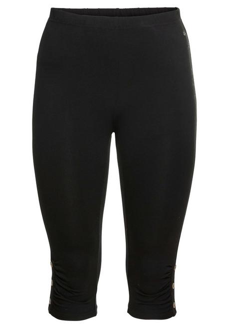 Sheego Caprileggings Mit Raffung Und Deko-Knöpfen Am Saum - Schwarz Sheego