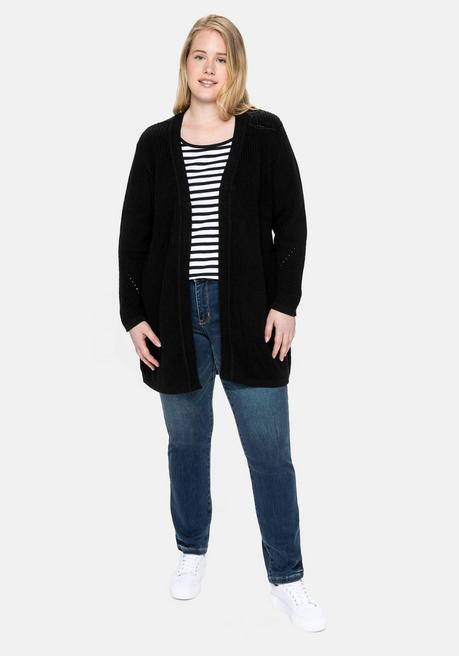 Sheego Cardigan Aus Grobstrick, In Offener Form - Schwarz Sheego