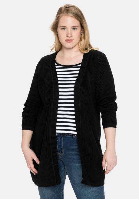 sheego Cardigan aus Grobstrick, in offener Form - schwarz sheego sheego Cardigan aus Grobstrick, in offener Form - schwarz sheego