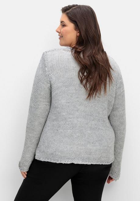 Creation L Cardigan Mit Häkelblüten Und Glitzergarn - Grau Meliert Sheego