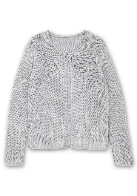 Creation L Cardigan Mit Häkelblüten Und Glitzergarn - Grau Meliert Sheego