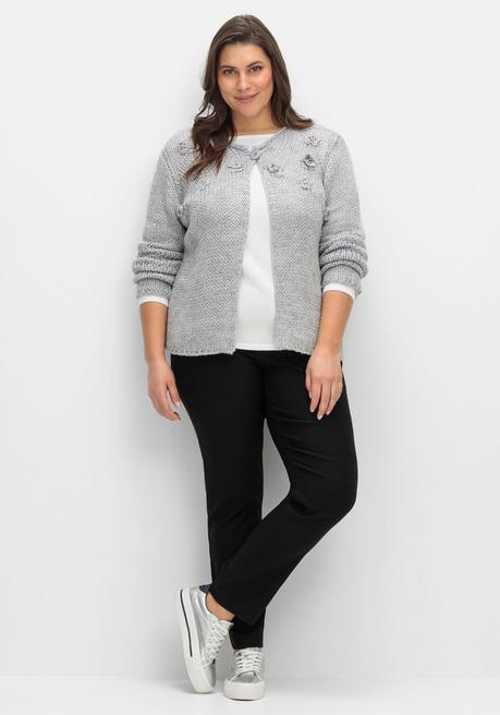Creation L Cardigan Mit Häkelblüten Und Glitzergarn - Grau Meliert Sheego