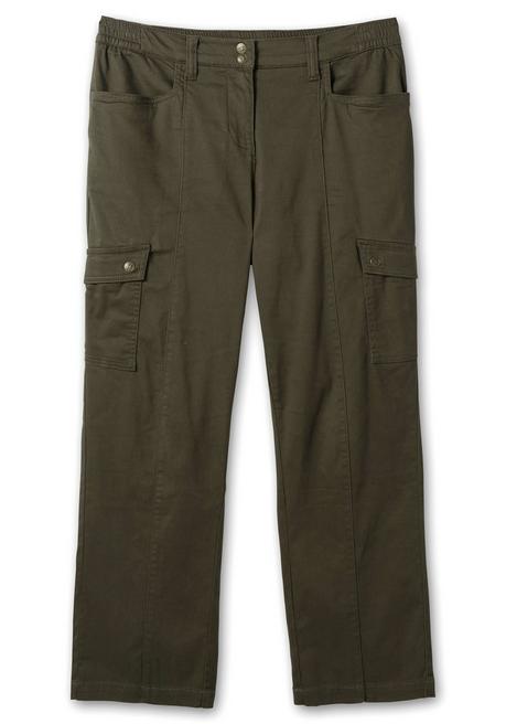 Sheego Cargohose Mit Teilgummibund, Leicht Glänzend - Dunkeloliv Sheego