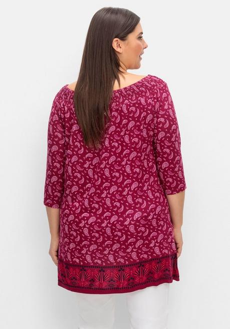 Sheego Carmenshirt Mit Paisleymuster Und 3/4-Arm - Beere Gemustert Sheego