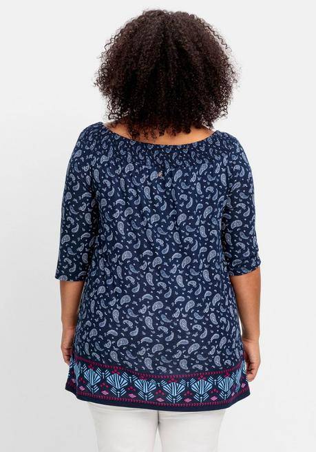 Sheego Carmenshirt Mit Paisleymuster Und 3/4-Arm - Nachtblau Gemustert Sheego