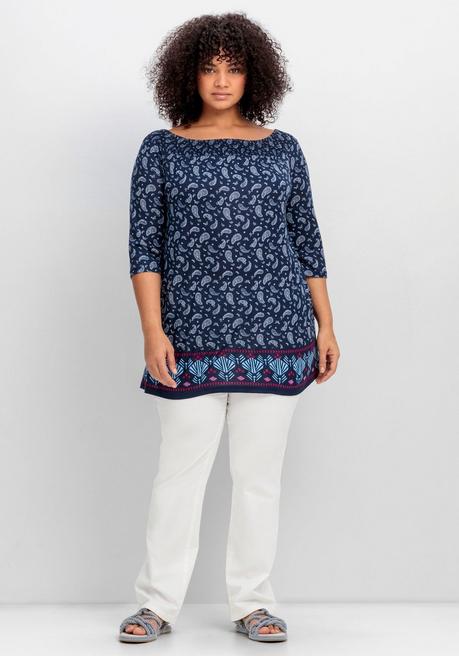 Sheego Carmenshirt Mit Paisleymuster Und 3/4-Arm - Nachtblau Gemustert Sheego