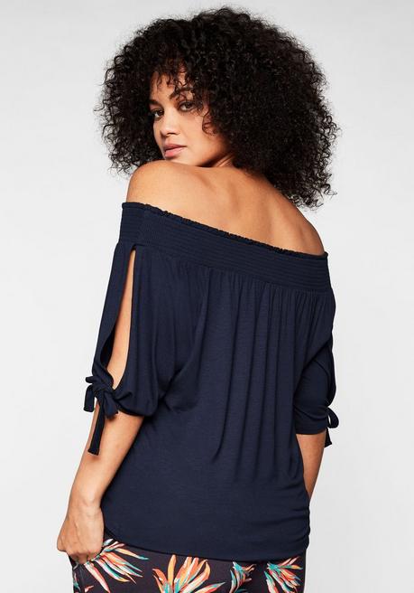 Sheego Carmenshirt Mit Smokeinsatz Und Längerem Halbarm - Marine Sheego